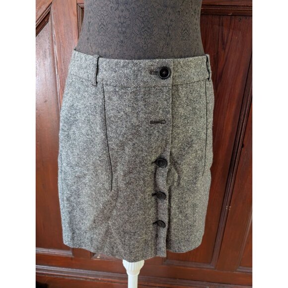 Eddie Bauer Womens Tweed Button-Front Skirt Size 2 Gray Wool Blend - Picture 1 of 6